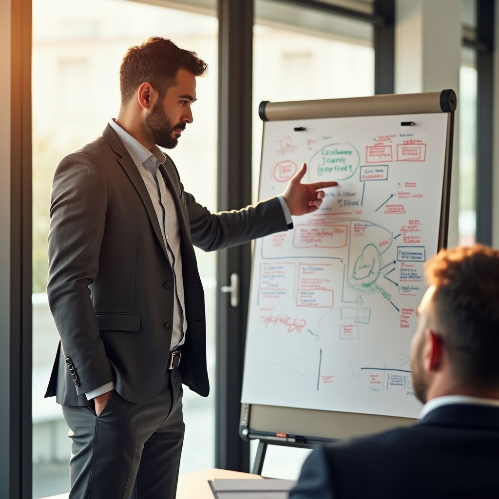 Bancxento consultant presenting a post-sale strategy to a business owner