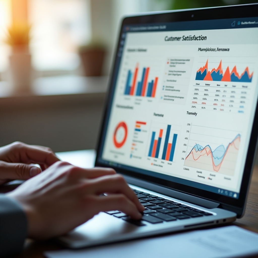 Customer satisfaction data displayed on a screen during a consulting session
