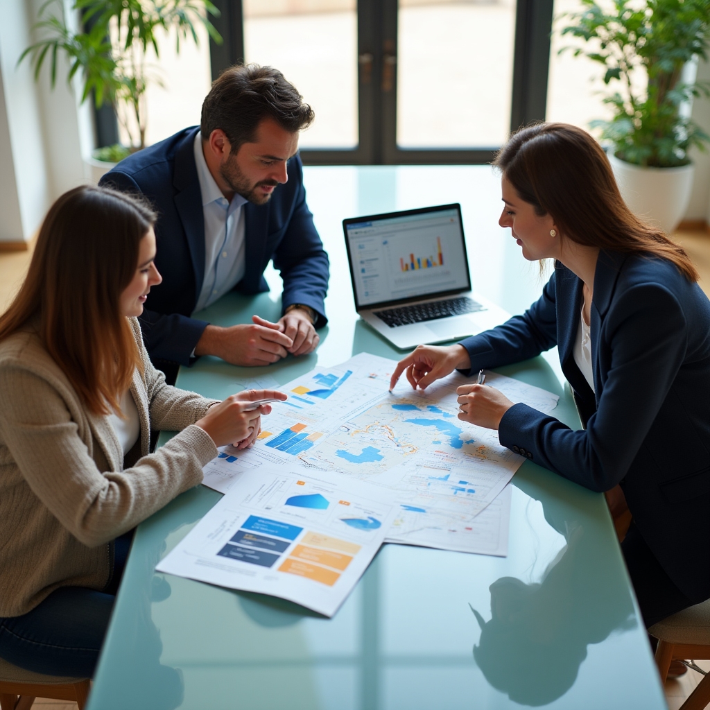 Bancxento team reviewing a customer experience strategy with a business client